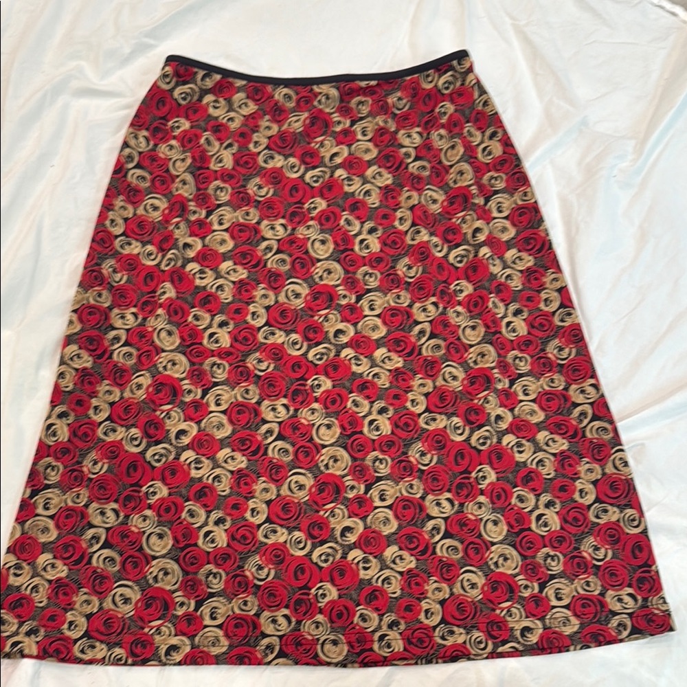 Wrapper Red and Tan Floral A-Line Skirt